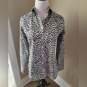 SZ. 6 Tall Lands' End Black and White Animal Print Supima Cotton Dress Shirt